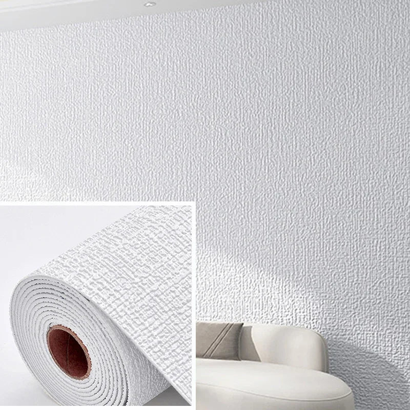 50cmX2.8M/10m Linen 3D Foam Self-adhesive Solid Color PVC Thickened Waterproof Background Wall Renovation Wallpaper Wall Sticker