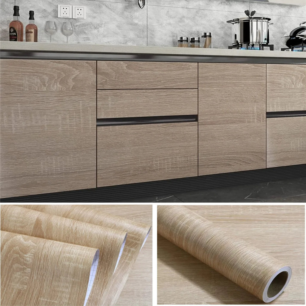 55cm Wide Self Adhesive Wood Grain Vinyl Wallpaper - Waterproof Home Decor Stickers for Door Wardrobe Cupboard Table Furniture