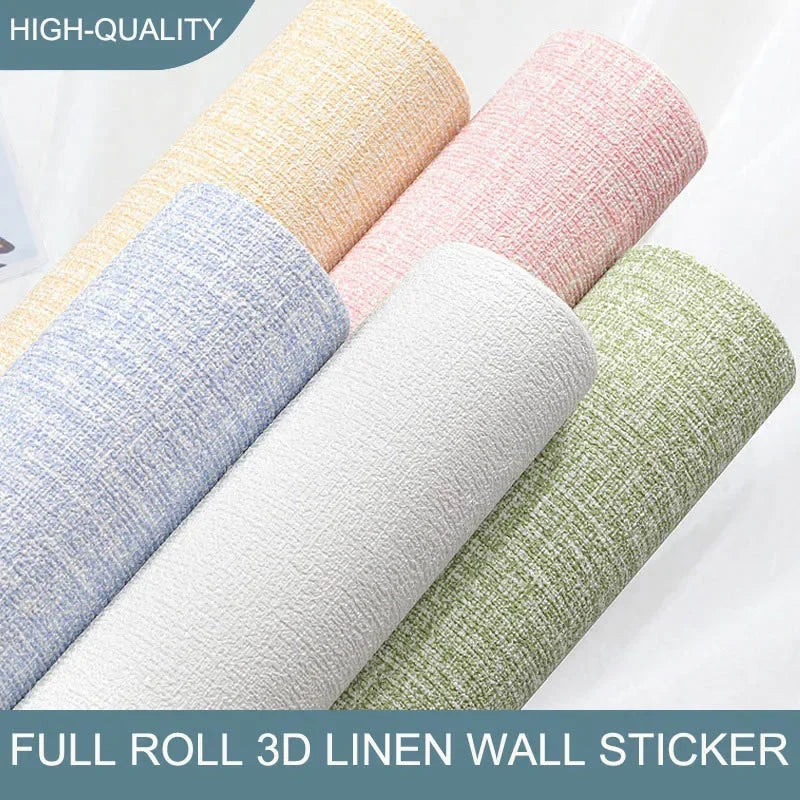 50cmX2.8M/10m Linen 3D Foam Self-adhesive Solid Color PVC Thickened Waterproof Background Wall Renovation Wallpaper Wall Sticker